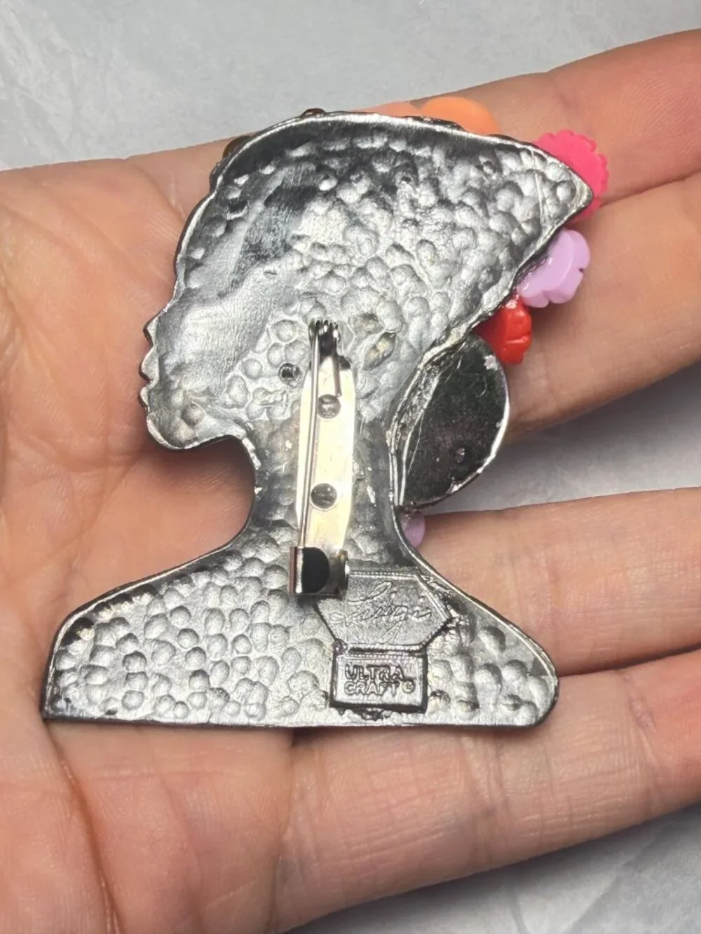 OOAK Lady Silhouette Brooch UltraCraft Upcycled Floral Butterfly Pin 2.25 inches